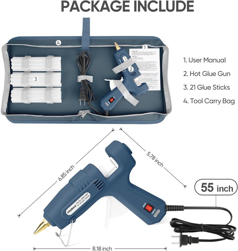 ROMECH Full Size Hot Glue Gun with 60/100W Dual Power and 21 Hot Glue Sticks (7/16"), Fast Preheating Heavy Duty Industrial Gluegun with Storage Case for Crafting, DIY and Repairs (Blue) - Image 5